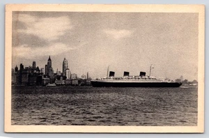 RPPC Postkarte SS Normandie Manhattan Skyline New York - Bild 1 von 2