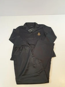 Lauren Ralph Lauren Pajama Set Womens Small Black Crest Embroidered Satin Lounge - Picture 1 of 24