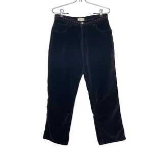 J. Jill Vintage Sz 10P Black Velvet High Rise Red Embroidered Straight Leg Pants - Picture 1 of 6