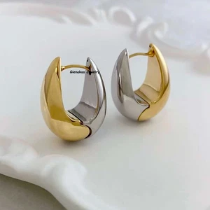 Pure 18K Yellow Gold White Gold Au750 Hoop Hoop Earrings Women - Picture 1 of 3