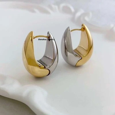 Pure 18K Yellow Gold White Gold Au750 Hoop Hoop Earrings Women - Image 1 of 3