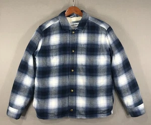 Old Navy Jacket Boy's XL 14-16 Blue Plaid Shacket Sherpa Lined Soft Pockets - Picture 1 of 14