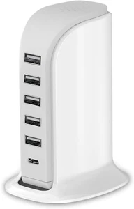 Charging Station for Multiple Devices 40W 6 Port USB Charger Tower Type C Charge - Picture 1 of 11