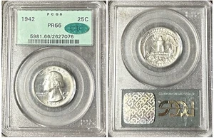 1942 Proof Washington Quarter PCGS OGH PR66 CAC - GREEN ON GREEN- Free Shipping - Picture 1 of 6
