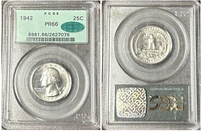 Cuarto de dólar Washington 1942 prueba graduación profesional OGH PR66 CAC - VERDE SOBRE VERDE - envío gratuito Foto 1 de 4