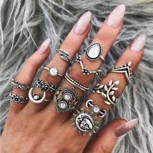 Sun and Moon Midi 14-teiliges Ring Set Neu in Tasche Silberton  - Bild 1 von 10