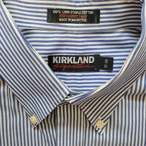 Kirkland Signature Men's Long Sleeve Button Down Blue White Stripe Shirt 17/35 - Picture 1 of 6