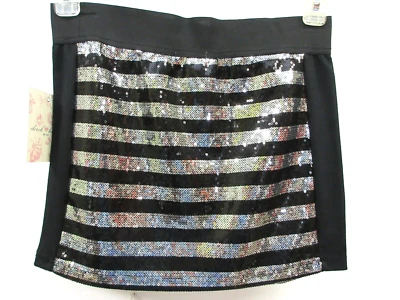 Minifalda de lentejuelas Derek corazón negra plateada a rayas talla S nueva con etiquetas Foto 1 de 4