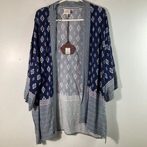 Womens Knox Rose Geometric Kimono Open Cover Cardigan Blue Cream XS/S NWT Rayon - Picture 1 of 9