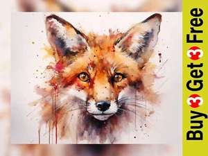 Vibrant Fox Watercolor Art Print - Rustic Wildlife Decor, 5" x 7" Print on Paper - Picture 1 of 5