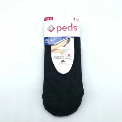 Peds Womens Mid Sport Liner Socks 2 Pair Cushioning Breathable Mesh Black 5-10 - Image 1 of 4