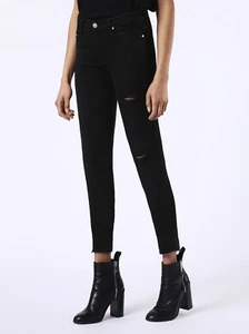 $295 Authentic DIESEL Womens Skinzee Black Ripped Unfinished Cuffs Skinny Jeans  - Picture 1 of 12