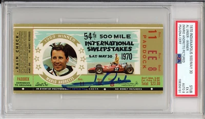 1970 Indy Indianapolis 500 Ticket Signed Mario Andretti Pictured PSA DNA 8 Auto - Image 1 of 2