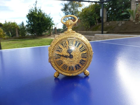 Vintage German Gold Tone Metal Pocket Watch Style Case Alarm 8 day Clock Cover