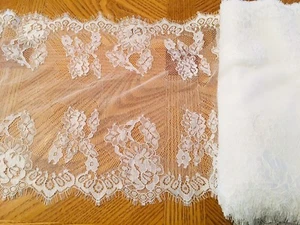 3 Yards Snow White Floral Embroidered Eyelash French Lace Trim/Shawl/10.5" Wide - Picture 1 of 12