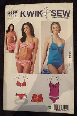 Kwik Sew 3696 Misses Swimwear Pattern XS-XL Bikini Tankini Skirt Beach Wear UC - Image 1 of 4