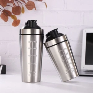 304 Stainless Steel Protein Shaker Bottle w/ Lid & Shake Ball, 500ML/739ML, Silv - Picture 1 of 9