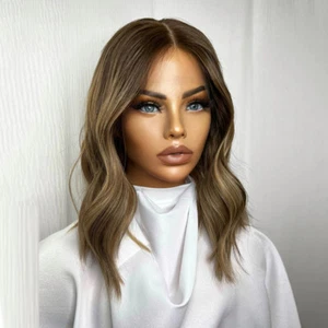 Ash Blonde Highlights Remy Human Hair Wig Natural Wave Lace Front Wigs 13x4 - Picture 1 of 11