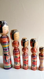 Set of 5 Kokeshi Dolls made by Yoshiki Sato(1960~ 2007)with sign from Japan - Imagen 1 de 24
