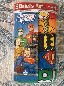 Boys Justice League Briefs Size 4 Package Of 5 Briefs New - Picture 1 of 5