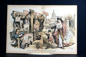 Congress Leaders in Stockade CRIMINALS 1891 QUAY REED INGALLS McKINLEY HOAR Puck - Picture 1 of 12