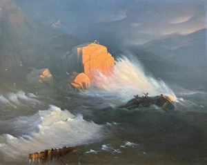 Impressionista Barca Pesca IN Seenot Sturm Mare Brandung Promontorio Moonlight - Bild 1 von 13