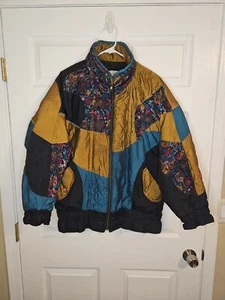 Vintage American High bunte Jacke Damen Größe L Large Blumen Stepp Patch - Bild 1 von 5