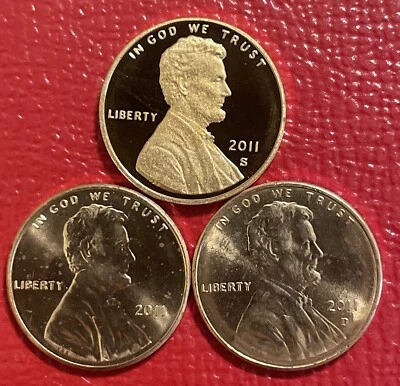 2011 P&D&S Lincoln Shield Cent Proof Uncirculated Penny Set PDS From Sets/rolls - Image 1 of 2
