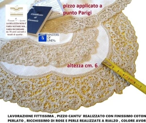 3 centri lino pizzo  cantù fatti a mano ovali colore avorio con rose e perle - Picture 1 of 13