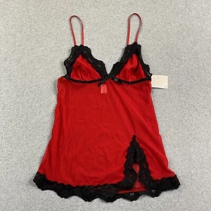 NEW Rene Rafe Lingerie Top Womens Medium Babydoll Sheer Lace Stretch Red Sleep - Picture 1 of 15