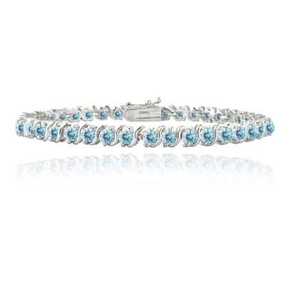  4.85ct Aqua CZ S Design Tennis Bracelet, 7.25" in Brass - Image 1 of 3