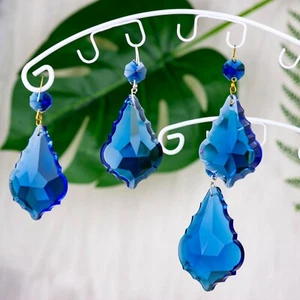 Lampadario cristallo blu 6 pezzi 2,5" foglia d'acero, parte di ricambio, decorazione matrimonio - Foto 1 di 8