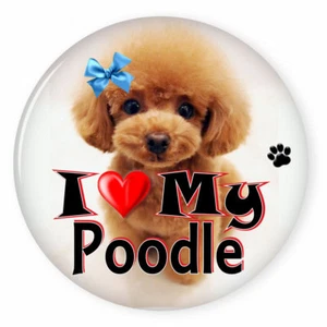 I LOVE MY POODLE DOG PUPPY 3" SAFETY PIN BACK BUTTON - Picture 1 of 2