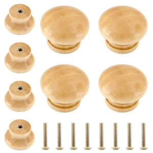 8 Pcs Natural Wood Dresser Knobs Round Wooden Cabinet Knobs Mushroom Shape Drawe - Picture 1 of 7