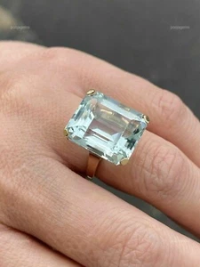 16.50 Ct Aquamarine Prong Ring 14k Solid Yellow Gold - Picture 1 of 11