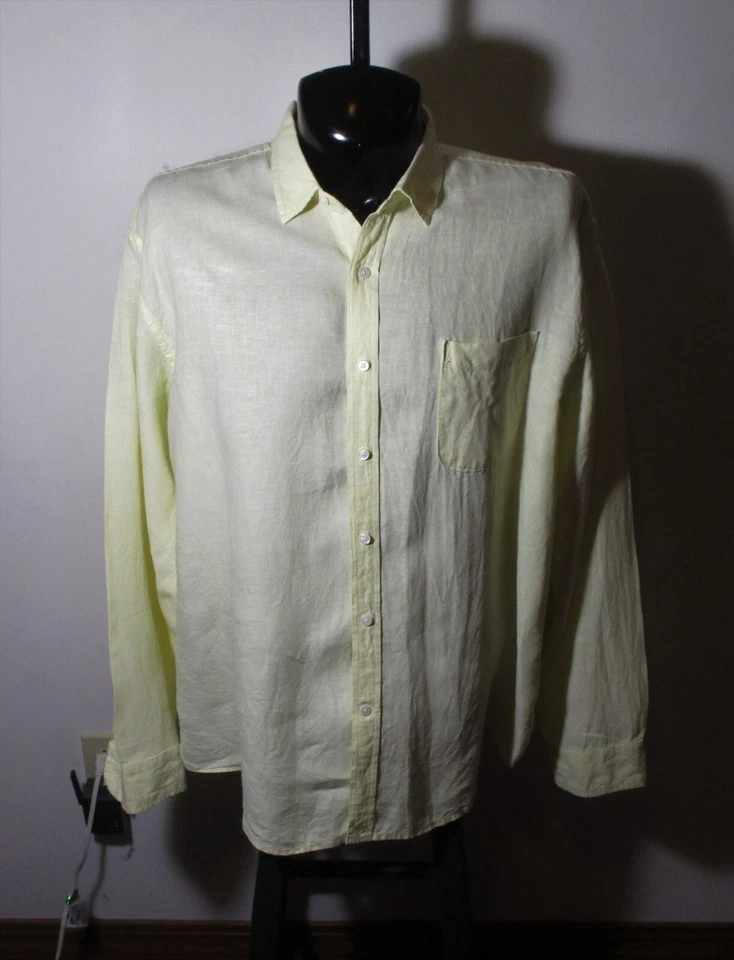 AMAZON ESSENTIALS Yellow 100% Linen Long Sleeve Shirt Men's Size XXL - Image 1 of 4