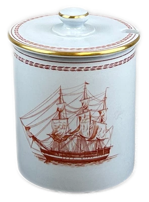 Spode Trade Winds Red Jam Jelly Jar Bowl with Lid Vintage Nautical W128 England - Image 1 of 4