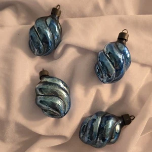 Set Of 4 Shiny Brite Blue Mercury Glass Teardrop Christmas Ornament USA - Picture 1 of 3