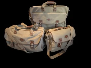 VTG 80s Atlantic Luggage Set Duffle, Garment & Carry-on Bag Canvas Faux Leather - Picture 1 of 18