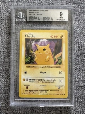 Pokemon TCG Pikachu Yellow Cheeks Shadowless 58/102 BGS 9 Mint Base. Strong SubG - Image 1 of 2