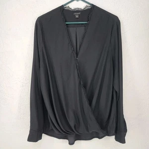 Minimalist Whimsy Witchy Elegant Black Draped Blouse Lace Trim | Ann Taylor XL - Picture 1 of 6