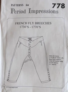 Vtg Period Impressions 778 1700s French Fly Breeches SEWING PATTERN UnCut 34-38 - Picture 1 of 4