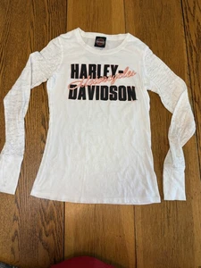 Harley-Davidson Shirt Womens Medium White Long Sleeve Motorcycles Chattahoochee - Picture 1 of 3