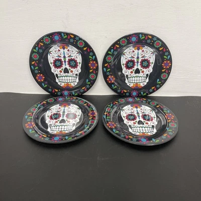 Day of The Dead Sugar Skull Melamine 7.5" Snack Plates Set Of 4 - Image 1 of 4