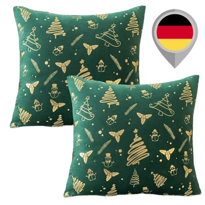 Kissenbezug Weihnachten 40x40 cm 2er Set Samt Dekokissen Sofa Schlafzimmer - Bild 1 von 4