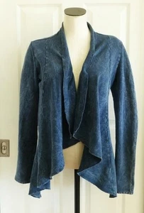 Chaqueta cárdigan abierta victoriana de felpa francesa Testimony LA "Distressed Denim" XS S - Imagen 1 de 14