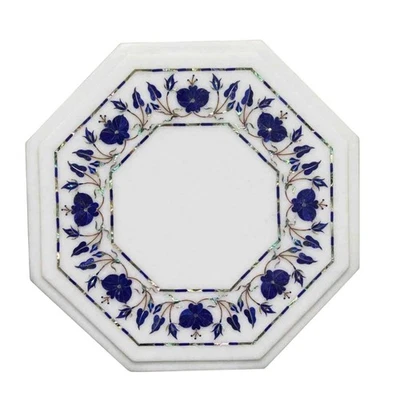 White Marble Coffee Table, Floral Gemstone Inlay, Pietra Dura Art, Furniture Dec - Image 1 of 4