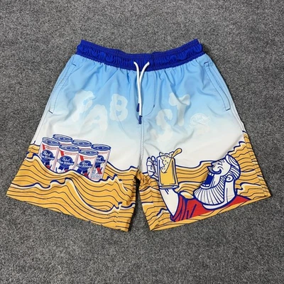 Pantalones Cortos Pabst Azul Cinta Para Hombre Medianos Azul Blanco Bañador Malla Forro PBR Cerveza Foto 1 de 4