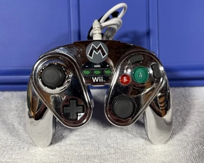 Nintendo Wii U GameCube Style PDP METAL MARIO Chrome Wired Fight Pad Controller - Image 1 of 4
