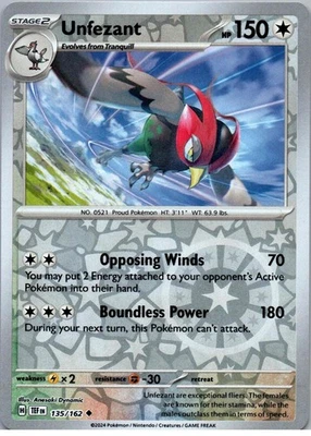 Unfezant - Uncommon - SV05: Temporal Forces - 135/162 - NM - Reverse Holo - Image 1 of 2